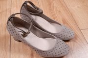 Clarks Mauve Taupe Suede Studded Ankle Strap Block Heels