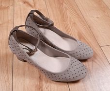 Clarks Mauve Taupe Suede Studded Ankle Strap Block Heels