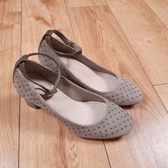 Clarks Mauve Taupe Suede Studded Ankle Strap Block Heels