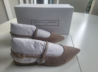 Brand New The White Company Suede Pointed Slingback Flats - Neutral - Size 41 / UK 7.5-8