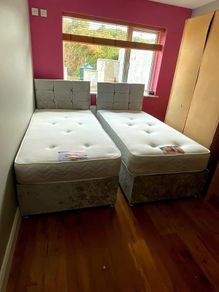 Brand New Stylish single Divan Beds.. Multiple Options Of Headboards. Tufted Memory Foam Mattresses Available. Drawers Storage Available