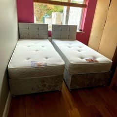 Brand New Stylish single Divan Beds.. Multiple Options Of Headboards. Tufted Memory Foam Mattresses Available. Drawers Storage Available