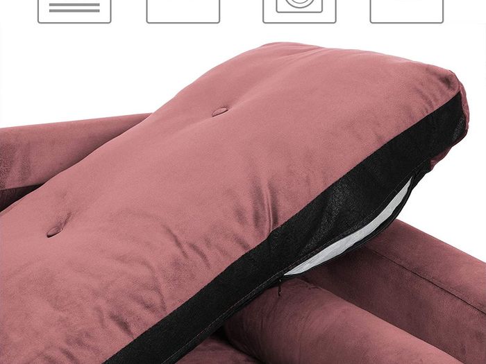 _3-seater sofa, couch for living room, cover made of velvet, for apartments, small rooms, wooden frame, metal legs, simple structure, modern design, 183 x 78 x 88 cm, pink