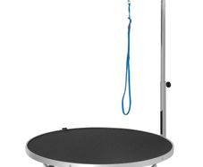 Pet Grooming Table Rotatable Dog Drying Table with Adjustable Arm Non-Slip Tabletop Locking System Aluminium Alloy Edge Stainless Steel Frame Safety Leash 65 Black