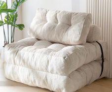 Folding Sofa Bed, Convertible Sleeper Chair with Pillow Foldable Mattress with Back Support, Portable Fold Out Chair Bed Comfy Floor Sofa Lounge for Living Room Bedroom, Beige