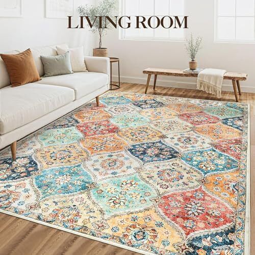 Boho Rug Living Room 120x170 cm Non Slip Low Pile Orange