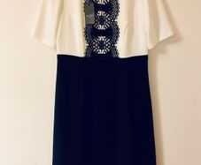 Hobbs London Dress UK 12 EU 40 Navy & Cream New With Tags Elegant Occasion or Workwear