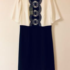 Hobbs London Dress UK 12 EU 40 Navy & Cream New With Tags Elegant Occasion or Workwear