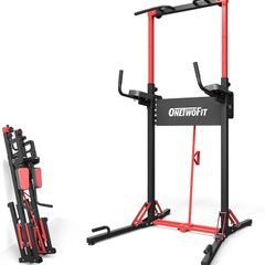 Power Tower Pull Up Bar Station&Assistance Machine,Multi-Function Adjustable Height Foldable Dip Station for Home Gym Workout, Heavy Duty Strength Training Fitness Equipment 360/400/600LBS
