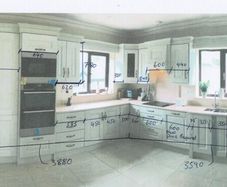 Kitchen & Island with 3nr Leather Stools & Pendant