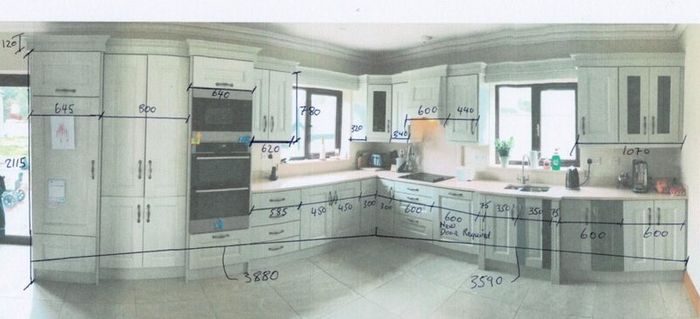 Kitchen & Island with 3nr Leather Stools & Pendant