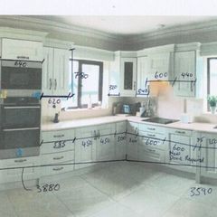 Kitchen & Island with 3nr Leather Stools & Pendant