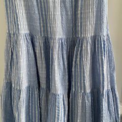 M&S blue striped cotton tiered midi skirt - brand new