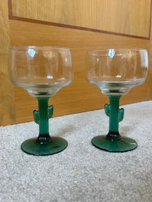 A Set of 2 Cactus Stemmed Margarita Cocktail Glasses