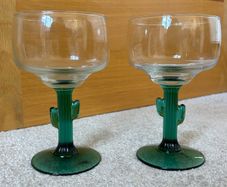A Set of 2 Cactus Stemmed Margarita Cocktail Glasses