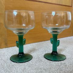 A Set of 2 Cactus Stemmed Margarita Cocktail Glasses