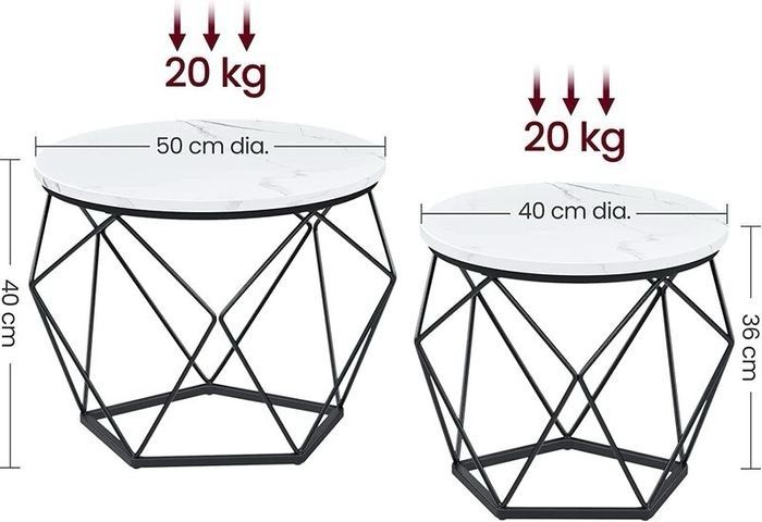NEW SALE | Round Coffee Tables, Set of 2 Side Tables, Modern Style, Removable Tabletop, Steel Frame, for Living Room, White and Black