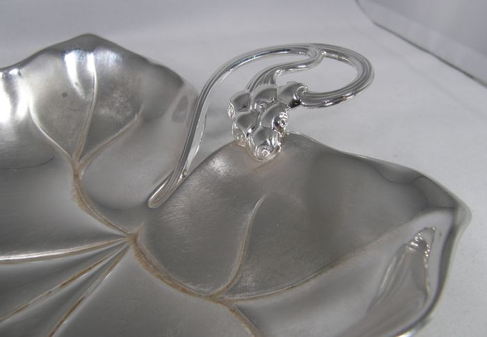 Vintage WMF Silver Plated Grape Vine Leaf Dish, Germany, 9.5 inches Footed Serving Bowl