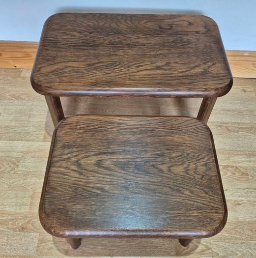 Pair of Vintage Mid-Century Brutalist Oak Nesting Tables