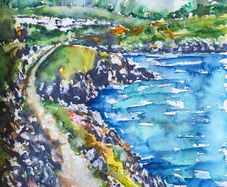 glen beach cliff walk Wicklow watercolour