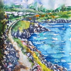 glen beach cliff walk Wicklow watercolour