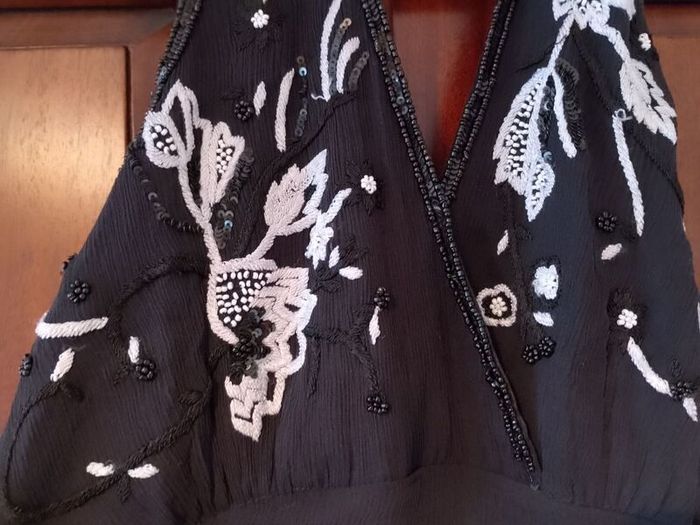 Black halter neck beaded and embroidered dress