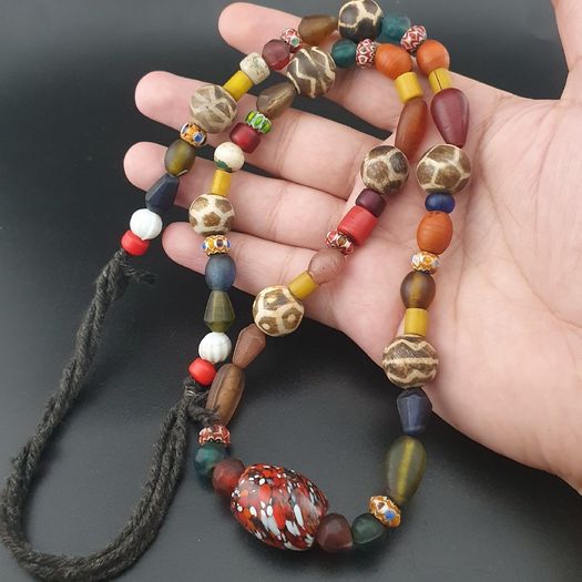 Vintage Asian & African Glass with Pumtek Pyu Beads Tribal Necklace