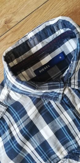 Diesel Mens blue/white check long sleeve Shirt with snap buttons Medium size