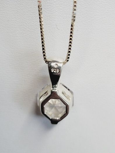 Sterling Silver 925 Box Chain Necklace with Hexagonal Cut Pendant