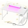 47 inch Gaming Desk with Power Outlets & LED Lights, White Computer Desk with Ergonomic Monitor Stand, Sturdy Home Office Desk for Small Spaces, Carbon Fibre Texture, Study Table for Bedroom Image 3