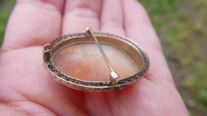 Vintage Most Rare 1890's Antique 14k Gold Shell Cameo Pin Brooch 4cm X 3cm