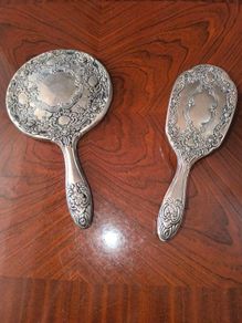 Vintage silver plated hair brush and hand mirror, vanity dressing table set