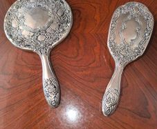 Vintage silver plated hair brush and hand mirror, vanity dressing table set