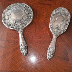 Vintage silver plated hair brush and hand mirror, vanity dressing table set