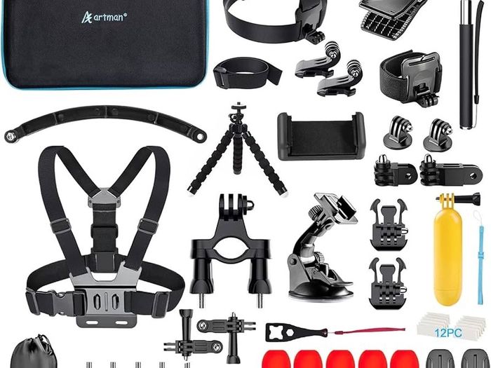 Action Camera Accessories Kit 60-In-1 for GoPro Hero 12 11 10 9 8 7 6 5 Session 4 3+ 3 2 1 Black Silver SJ4000 / SJ5000 / SJ6000 DJI OSMO Action DBPOWER AKASO Xiaomi Yi APEMAN