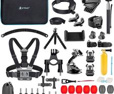 Action Camera Accessories Kit 60-In-1 for GoPro Hero 12 11 10 9 8 7 6 5 Session 4 3+ 3 2 1 Black Silver SJ4000 / SJ5000 / SJ6000 DJI OSMO Action DBPOWER AKASO Xiaomi Yi APEMAN
