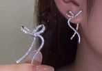 Ribbon Bow Silver Color Drop Earrings material metal