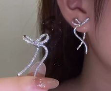 Ribbon Bow Silver Color Drop Earrings material metal