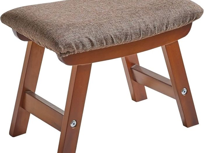 Wooden Footstool, Foot Stool Ottoman Padded Chair Stool with Removable Cover 4 Beech Legs Suitable for Bedroom, Living Room and Kitchen, (Brown leg+ Brown cushion),