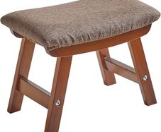 Wooden Footstool, Foot Stool Ottoman Padded Chair Stool with Removable Cover 4 Beech Legs Suitable for Bedroom, Living Room and Kitchen, (Brown leg+ Brown cushion),