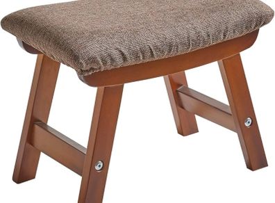 Wooden Footstool, Foot Stool Ottoman Padded Chair Stool with Removable Cover 4 Beech Legs Suitable for Bedroom, Living Room and Kitchen, (Brown leg+ Brown cushion),