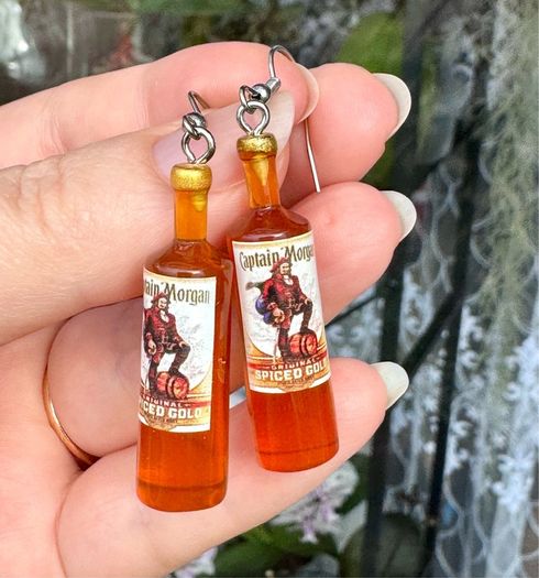 Mini Spiced Rum Bottle Drop Earrings.