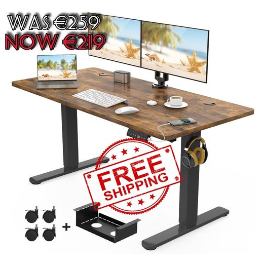 NEW SALE | 120 x 60cm Electric Standing Desk with USB Charging Port (New Sedentary Reminder), Height Adjustable Standing Desk with Cable Tray and Wheels