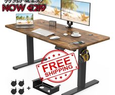 NEW SALE | 120 x 60cm Electric Standing Desk with USB Charging Port (New Sedentary Reminder), Height Adjustable Standing Desk with Cable Tray and Wheels