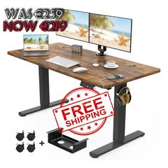 NEW SALE | 120 x 60cm Electric Standing Desk with USB Charging Port (New Sedentary Reminder), Height Adjustable Standing Desk with Cable Tray and Wheels