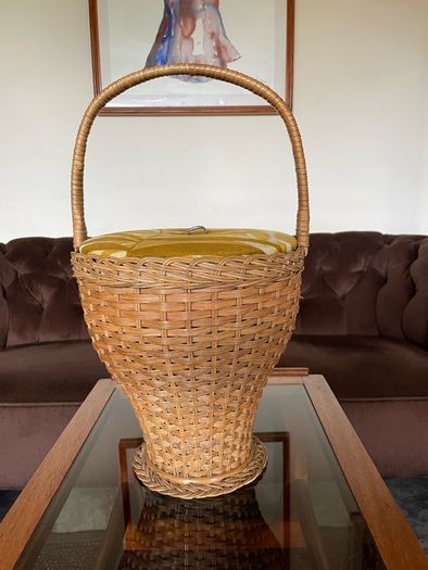 Mid Century Table Height Vintage Wicker Sewing Craft Basket 60s