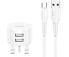 USAMS Dual Ports USB Charger + Type-C Data Sync Charging
