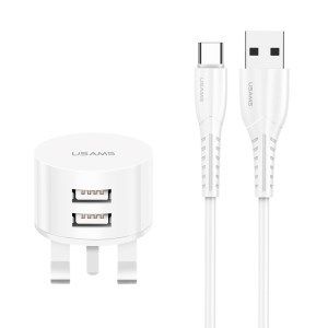 USAMS Dual Ports USB Charger + Type-C Data Sync Charging