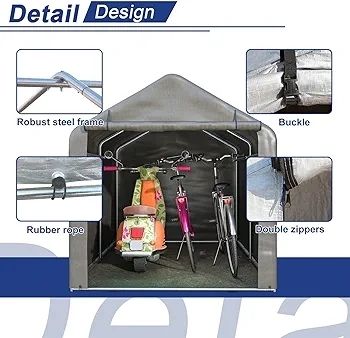 2.2M 1.6M Garden Waterproof Anti-UV Bike Storage Tent Bicycle Motorcycle Shed Shelter Outdoor Backyard Steel Frame PE Cover Zipper Door Large Grey