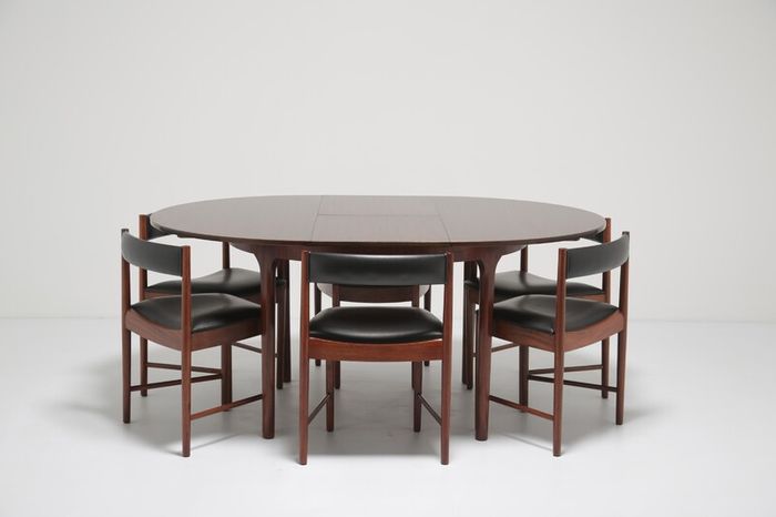 Vintage Rosewood Dining Table & 6 Dining Chairs Set by Tom Robertson for McIntosh, 1960s